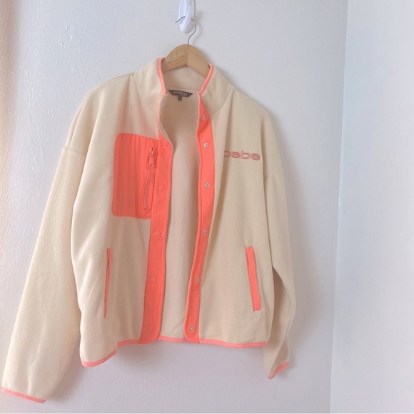 bebe Sport Polar Fleece Snap Cream Pink Jacket Sz M - Picture 14 of 15